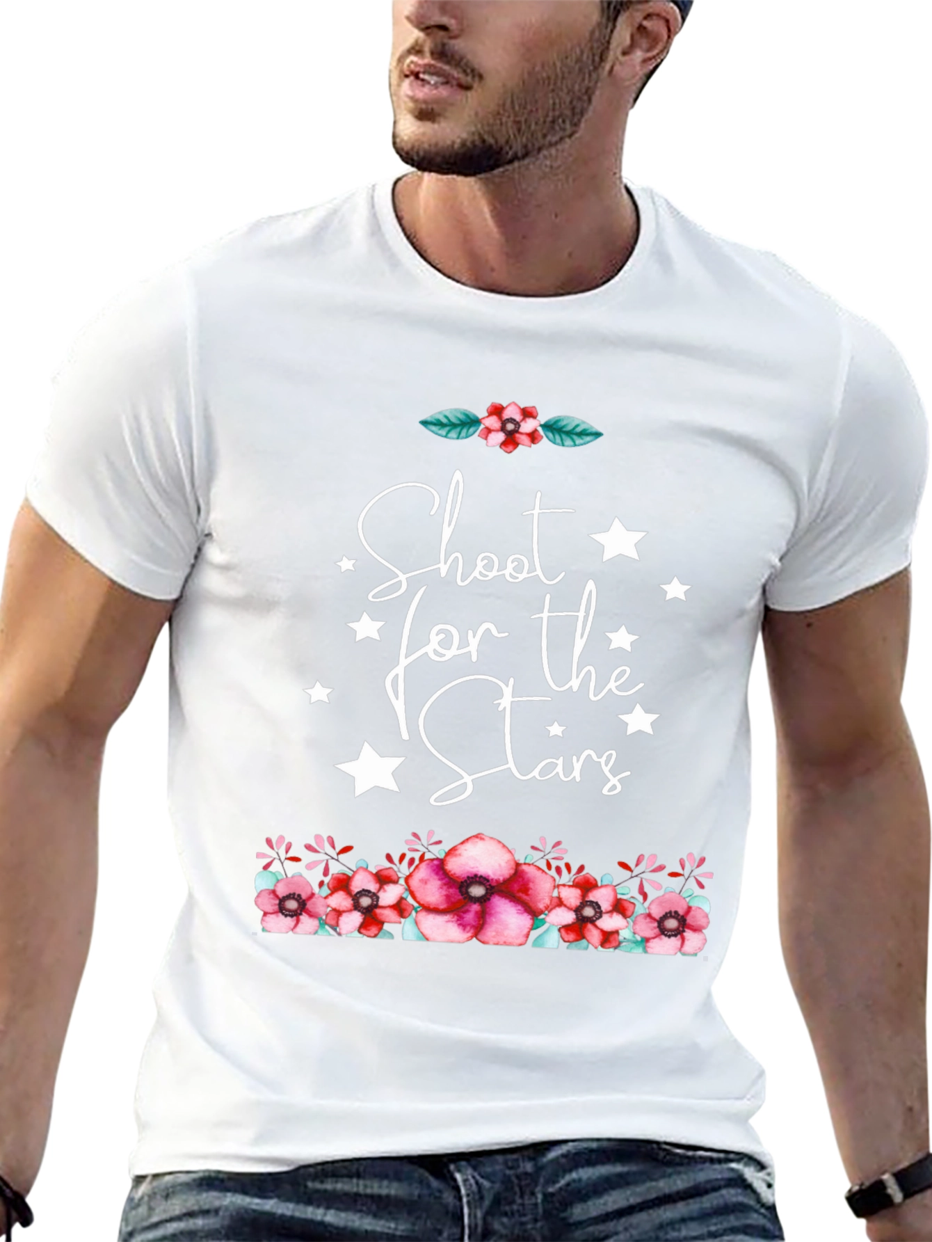 Floral Stars Graphic Black T-Shirt