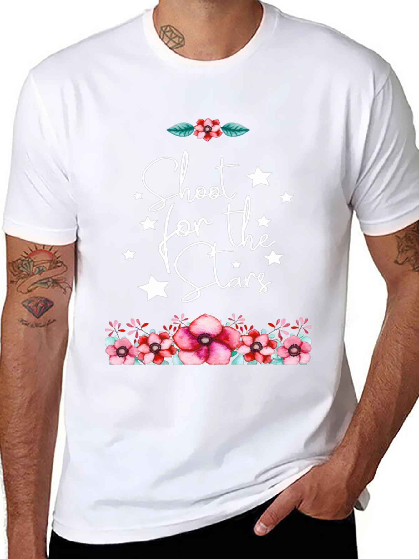 Floral Stars Graphic Black T-Shirt