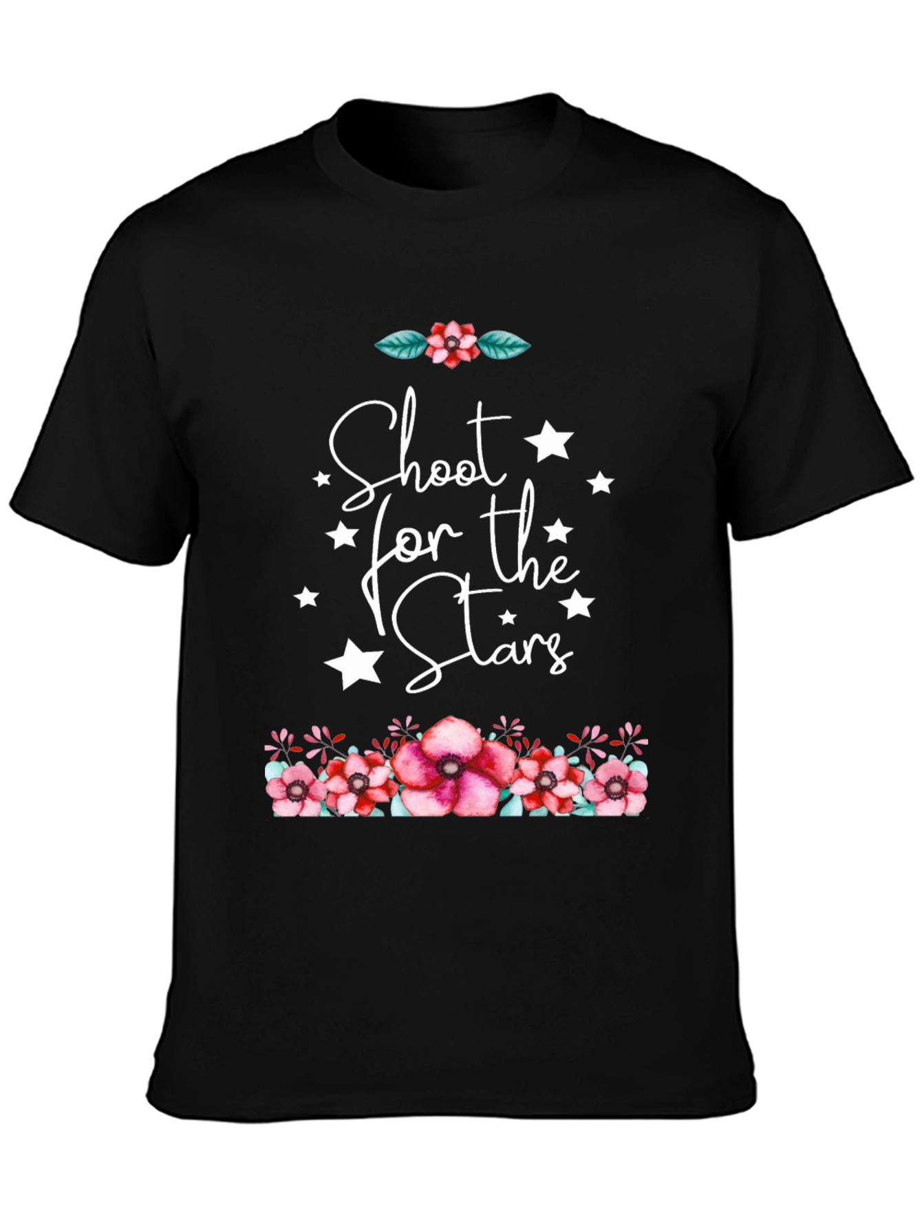 Floral Stars Graphic Black T-Shirt