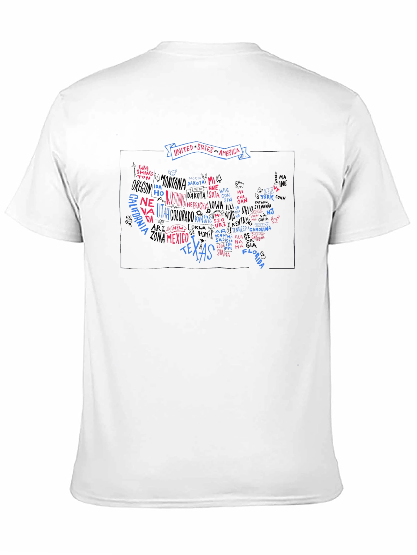 USA States Map Graphic Print Mens T-Shirt