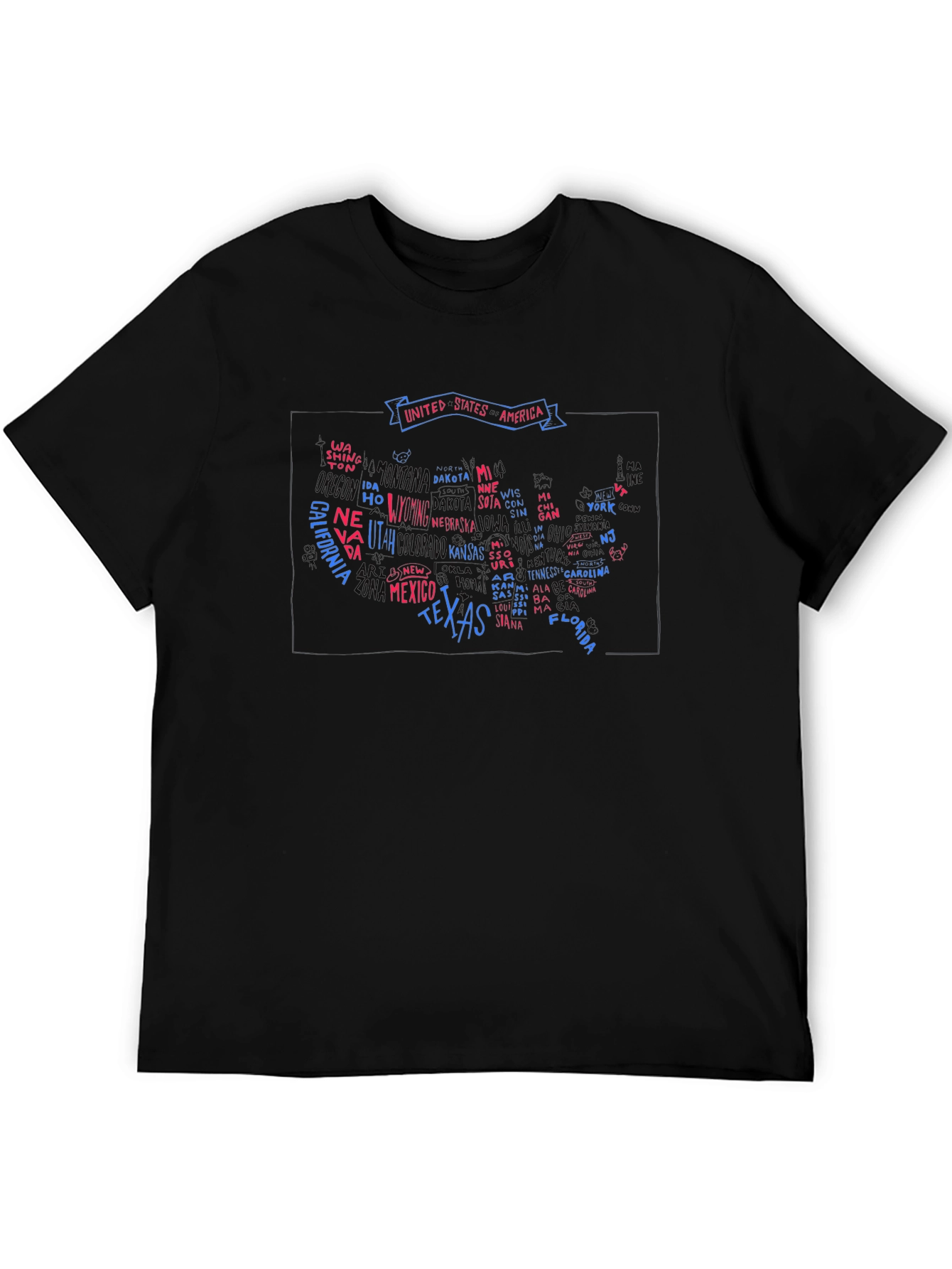 USA States Map Graphic Print Mens T-Shirt