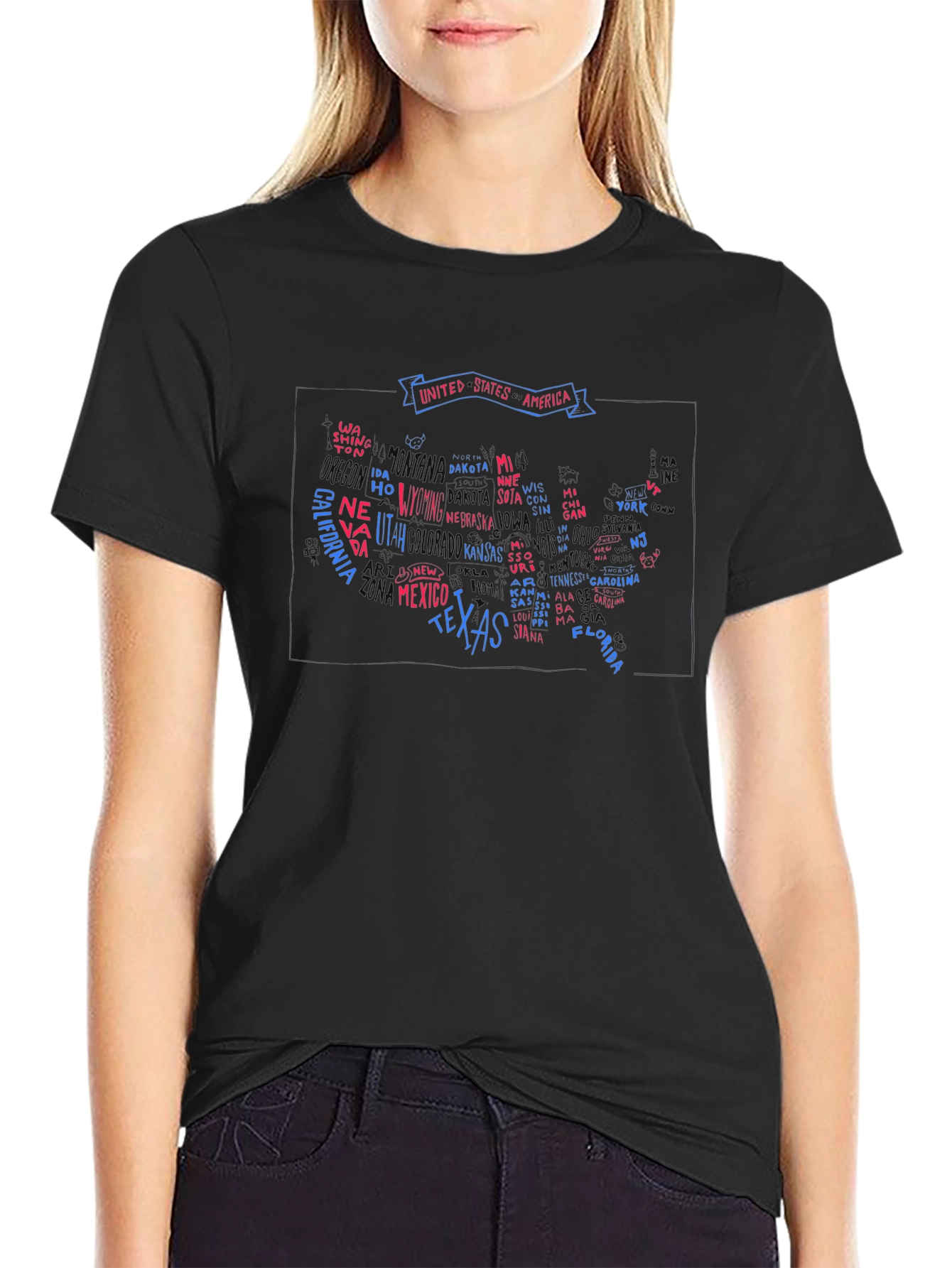 USA States Map Graphic Print Mens T-Shirt