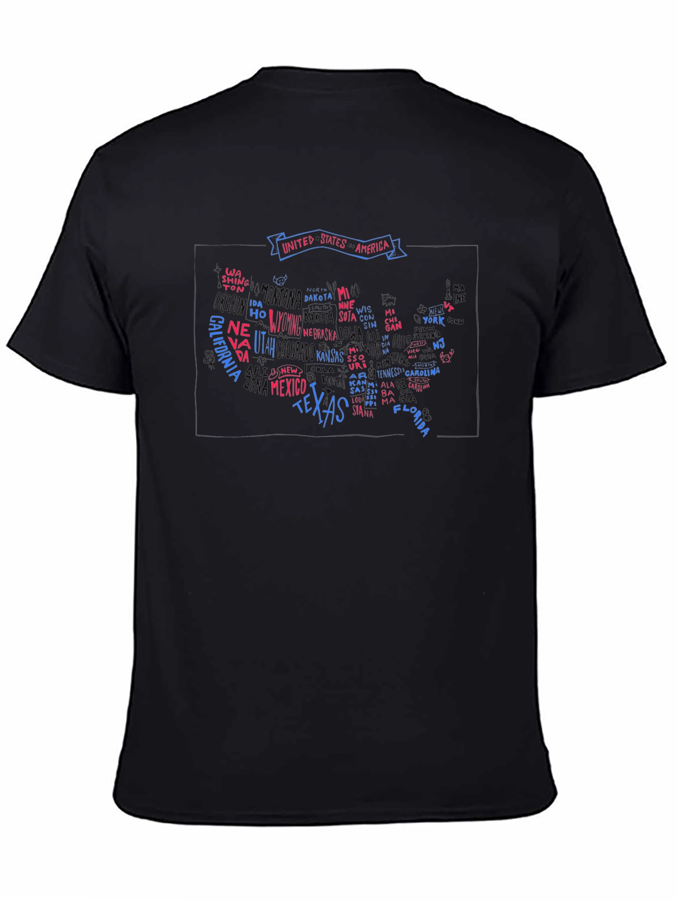 USA States Map Graphic Print Mens T-Shirt