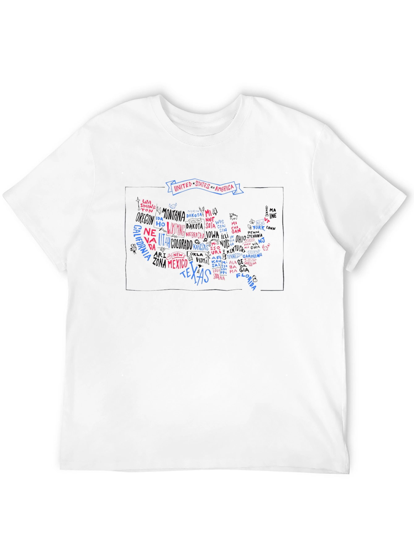 USA States Map Graphic Print Mens T-Shirt