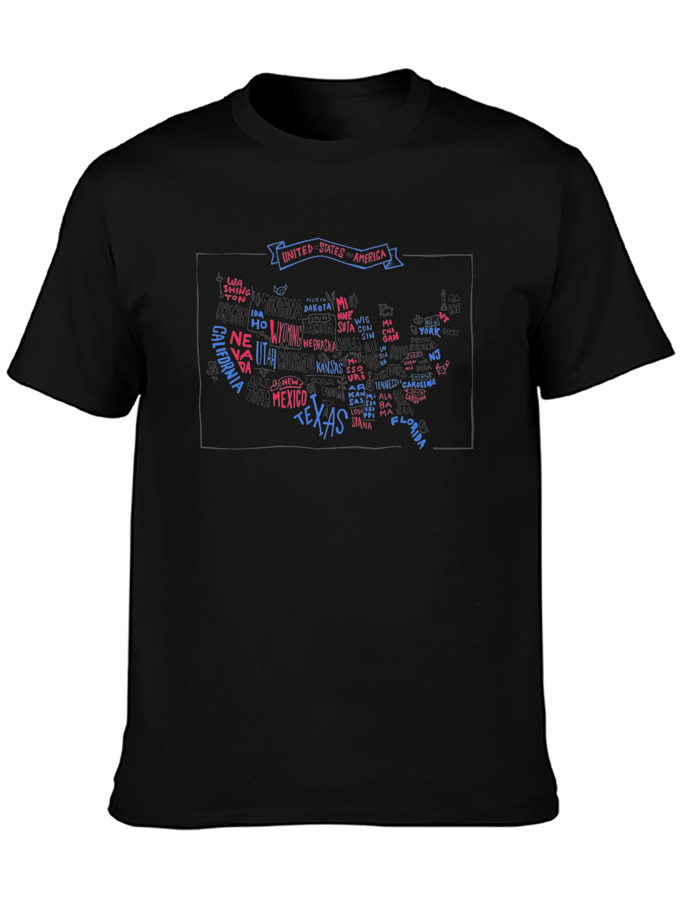USA States Map Graphic Print Mens T-Shirt