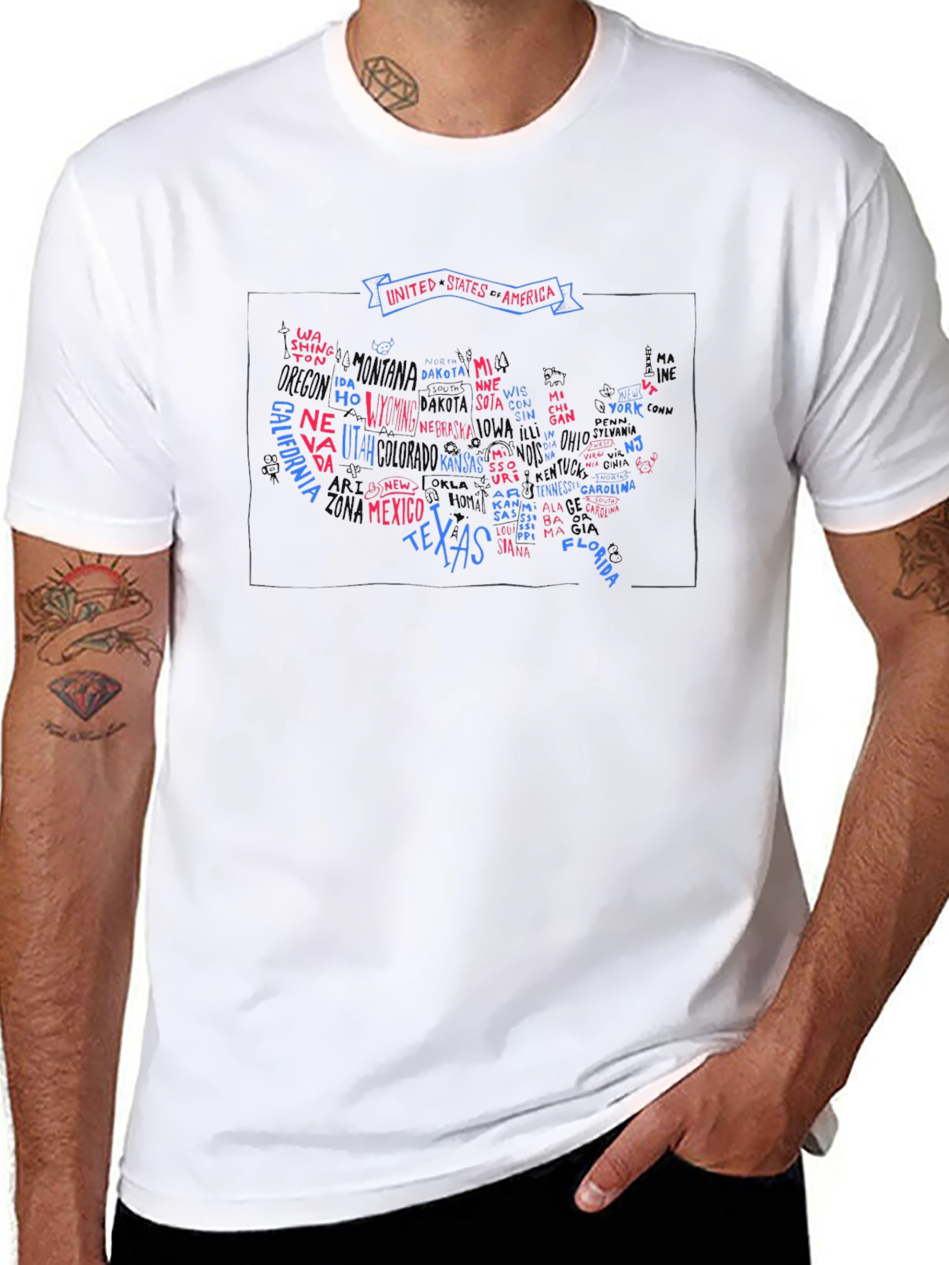 USA States Map Graphic Print Mens T-Shirt