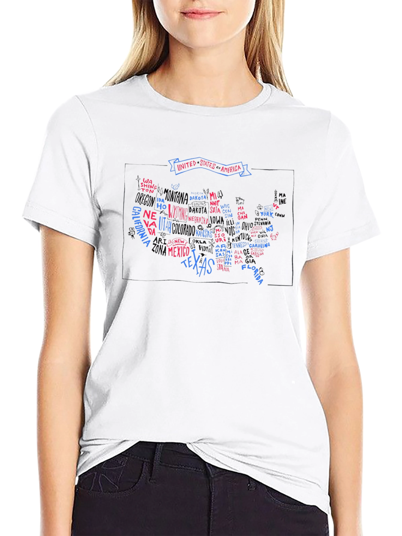 USA States Map Graphic Print Mens T-Shirt