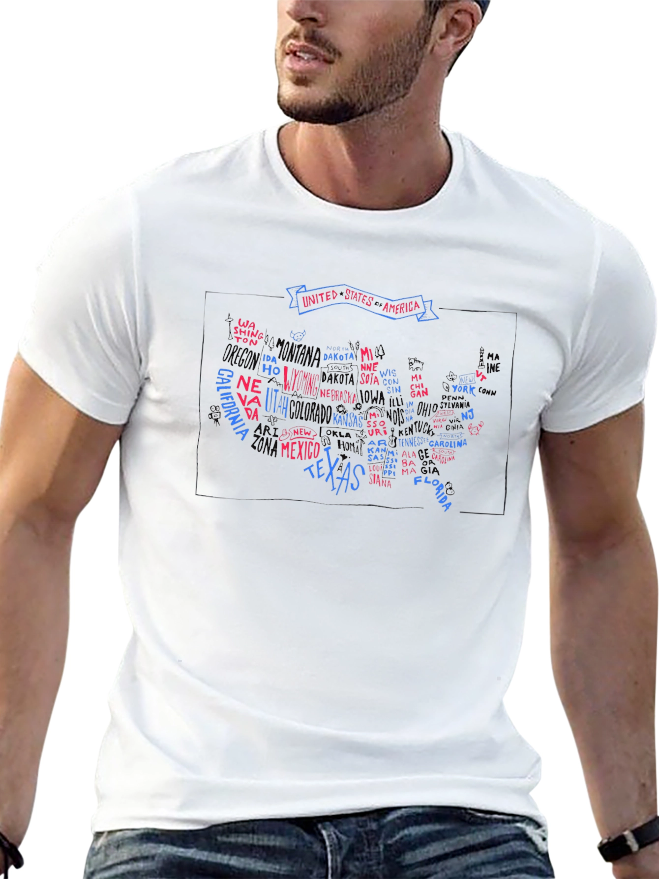 USA States Map Graphic Print Mens T-Shirt