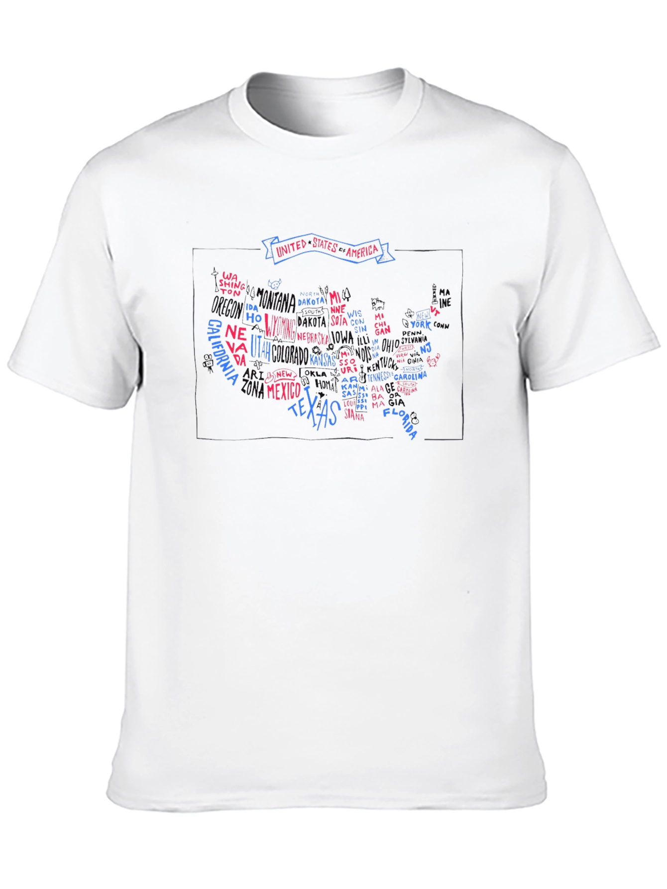 USA States Map Graphic Print Mens T-Shirt