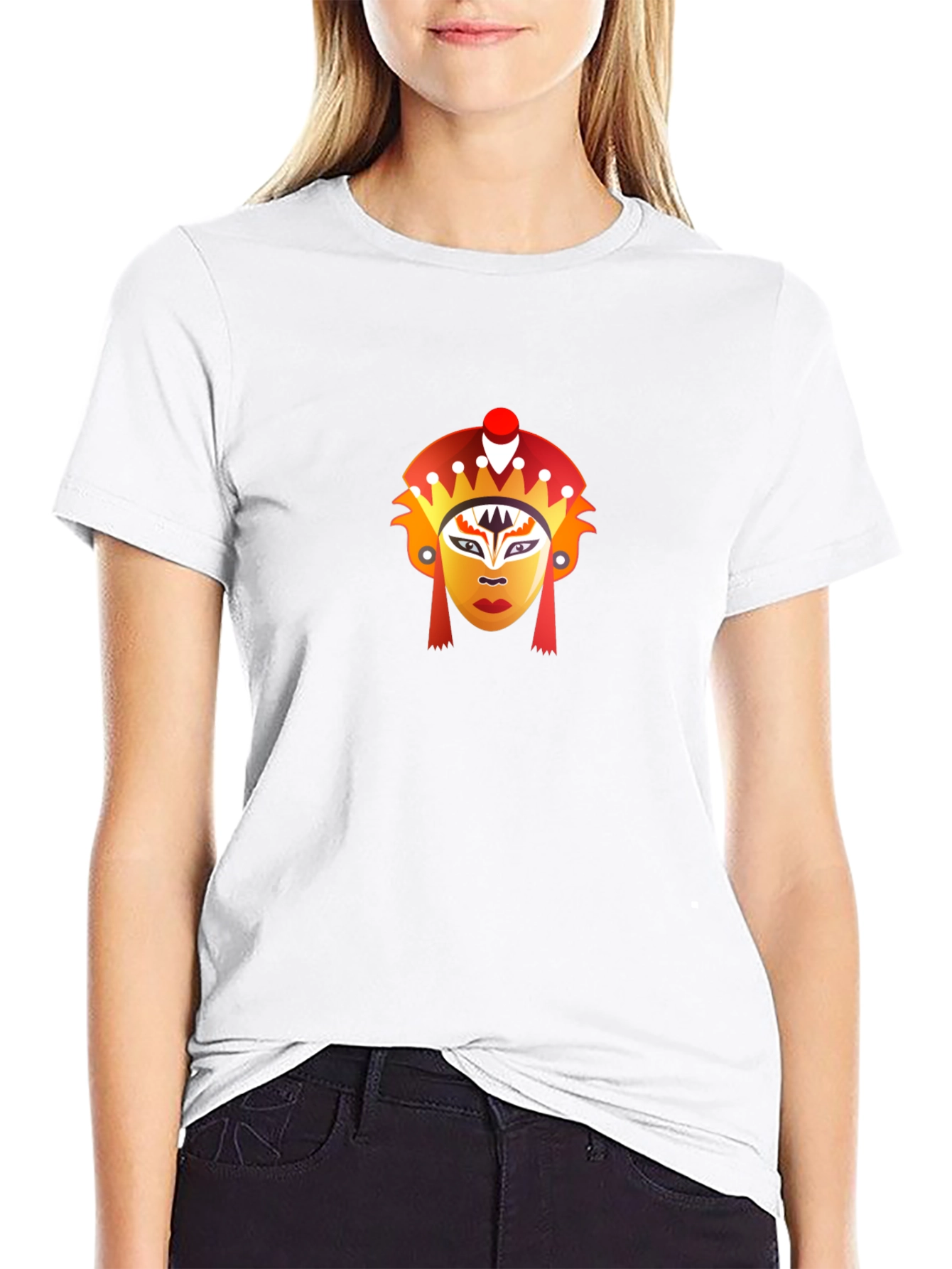 Black T-Shirt with Graphic Mask Design