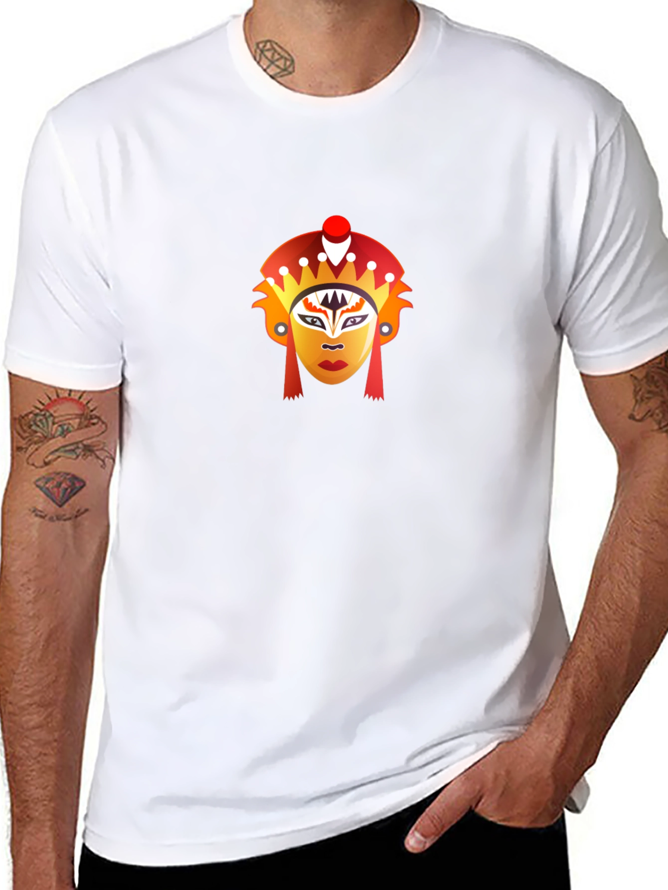 Black T-Shirt with Graphic Mask Design