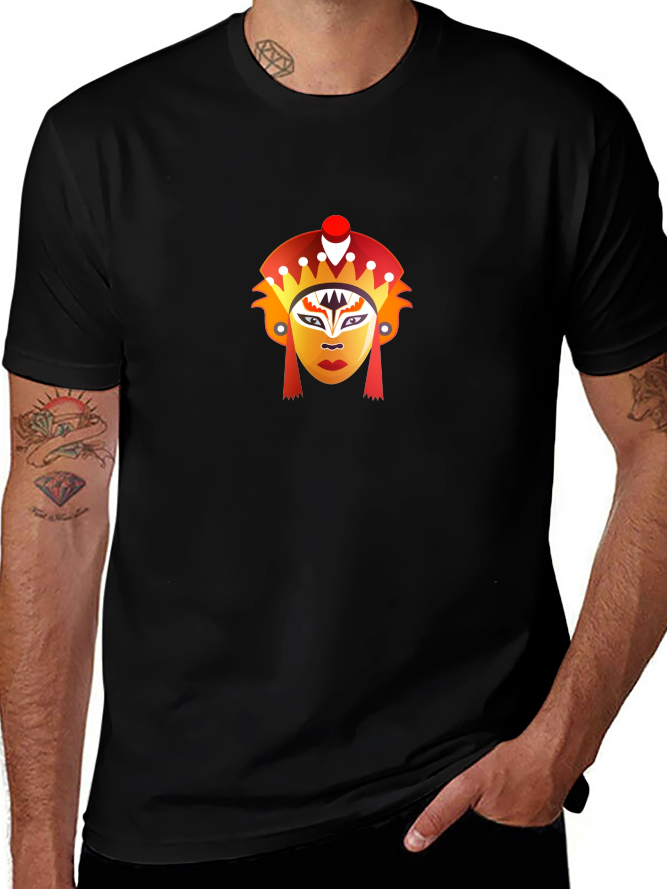Black T-Shirt with Graphic Mask Design