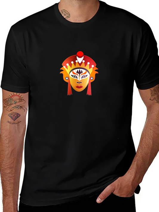 Black T-Shirt with Graphic Mask Design