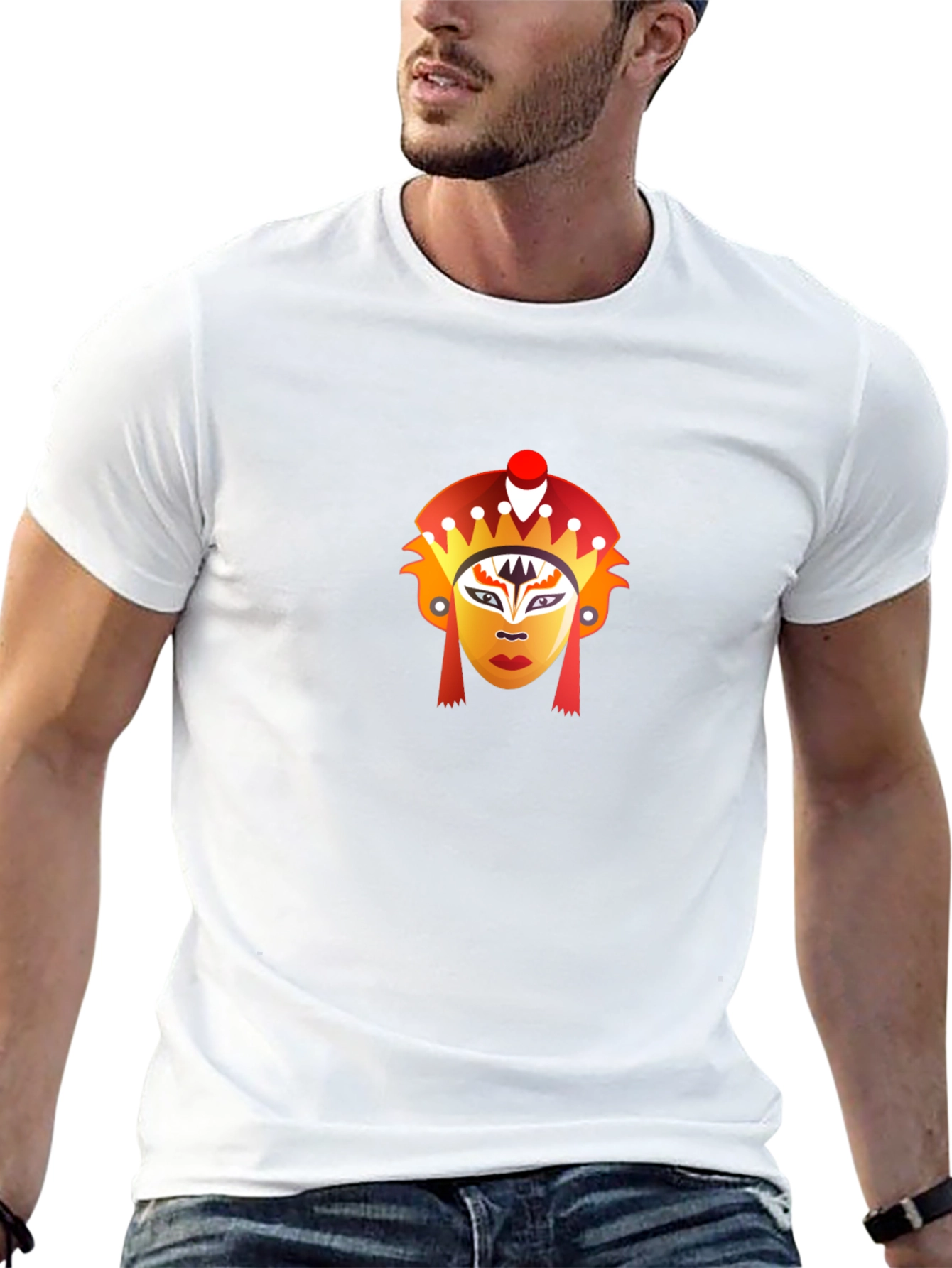 Black T-Shirt with Graphic Mask Design