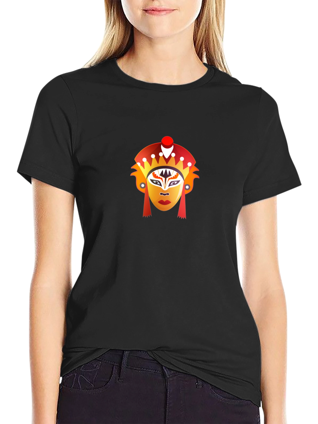 Black T-Shirt with Graphic Mask Design