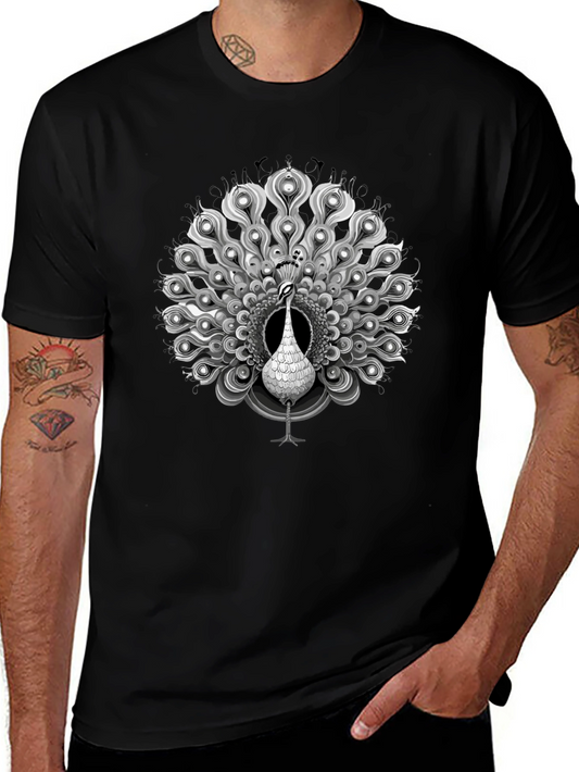 Black Peacock Graphic Tee - Elegant Mens Shirt