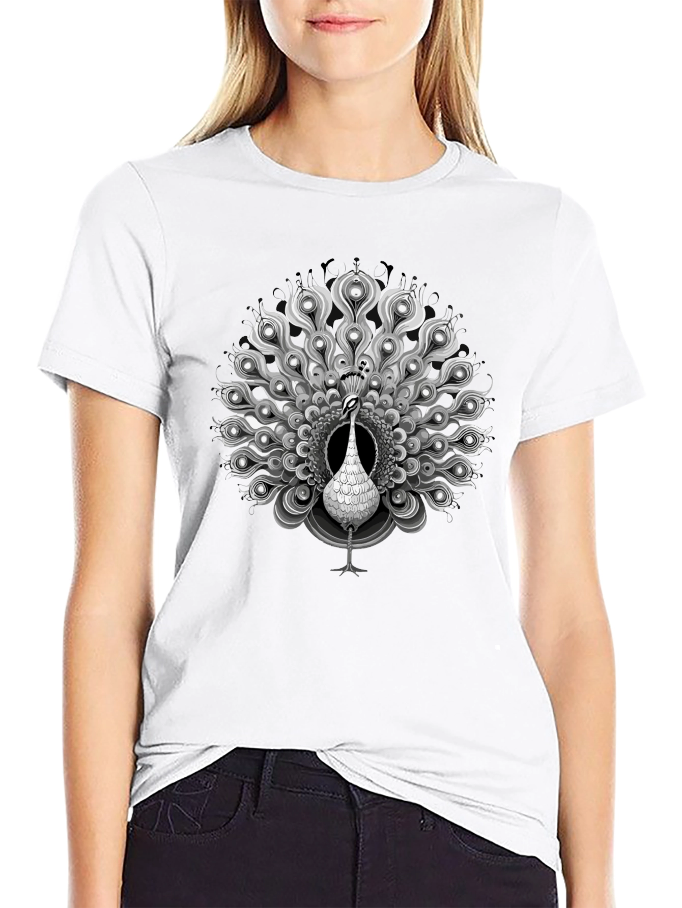 Black Peacock Graphic Tee - Elegant Mens Shirt