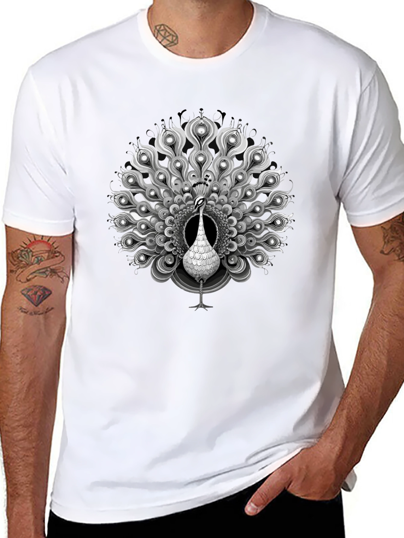 Black Peacock Graphic Tee - Elegant Mens Shirt