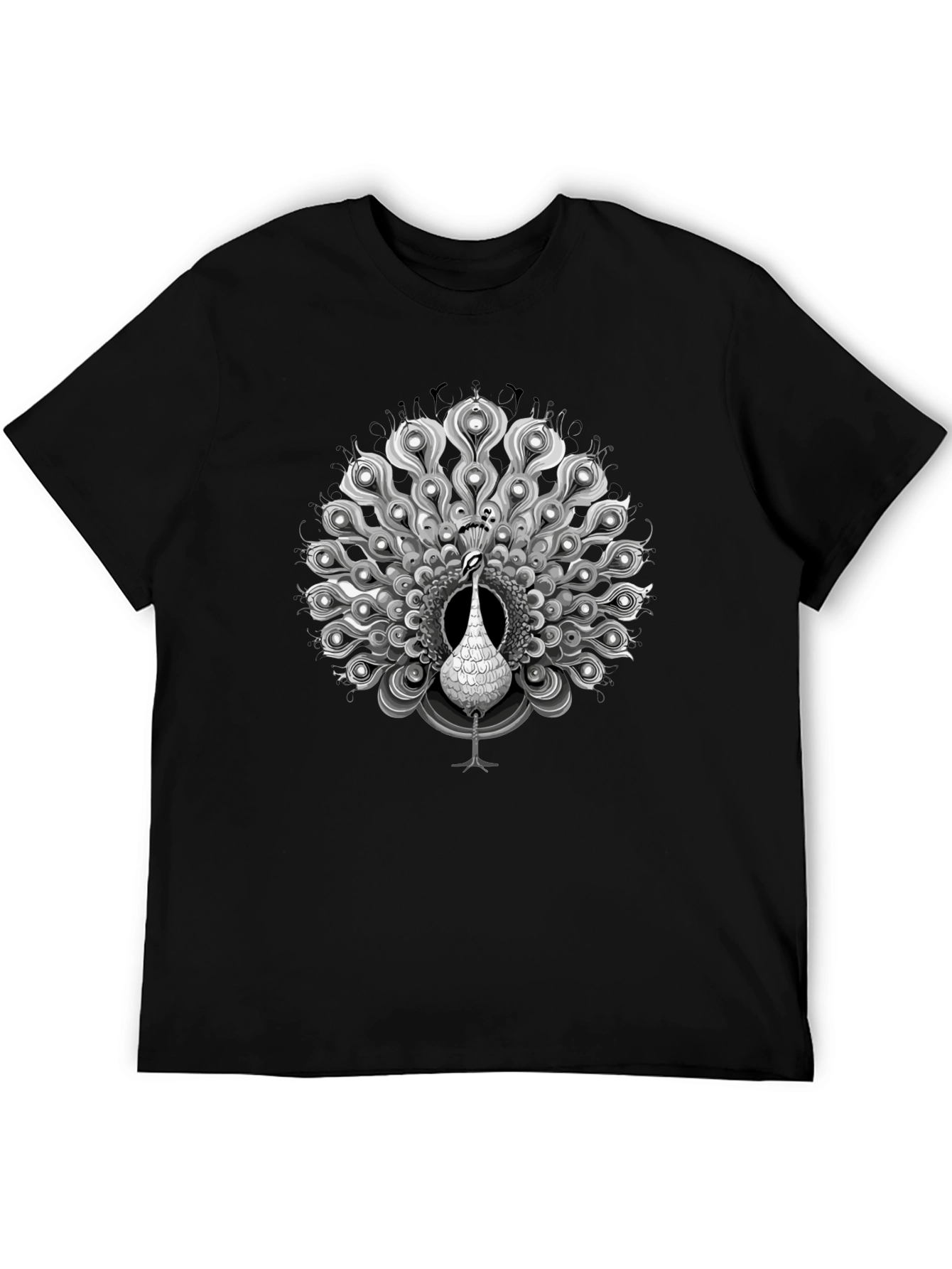 Black Peacock Graphic Tee - Elegant Mens Shirt