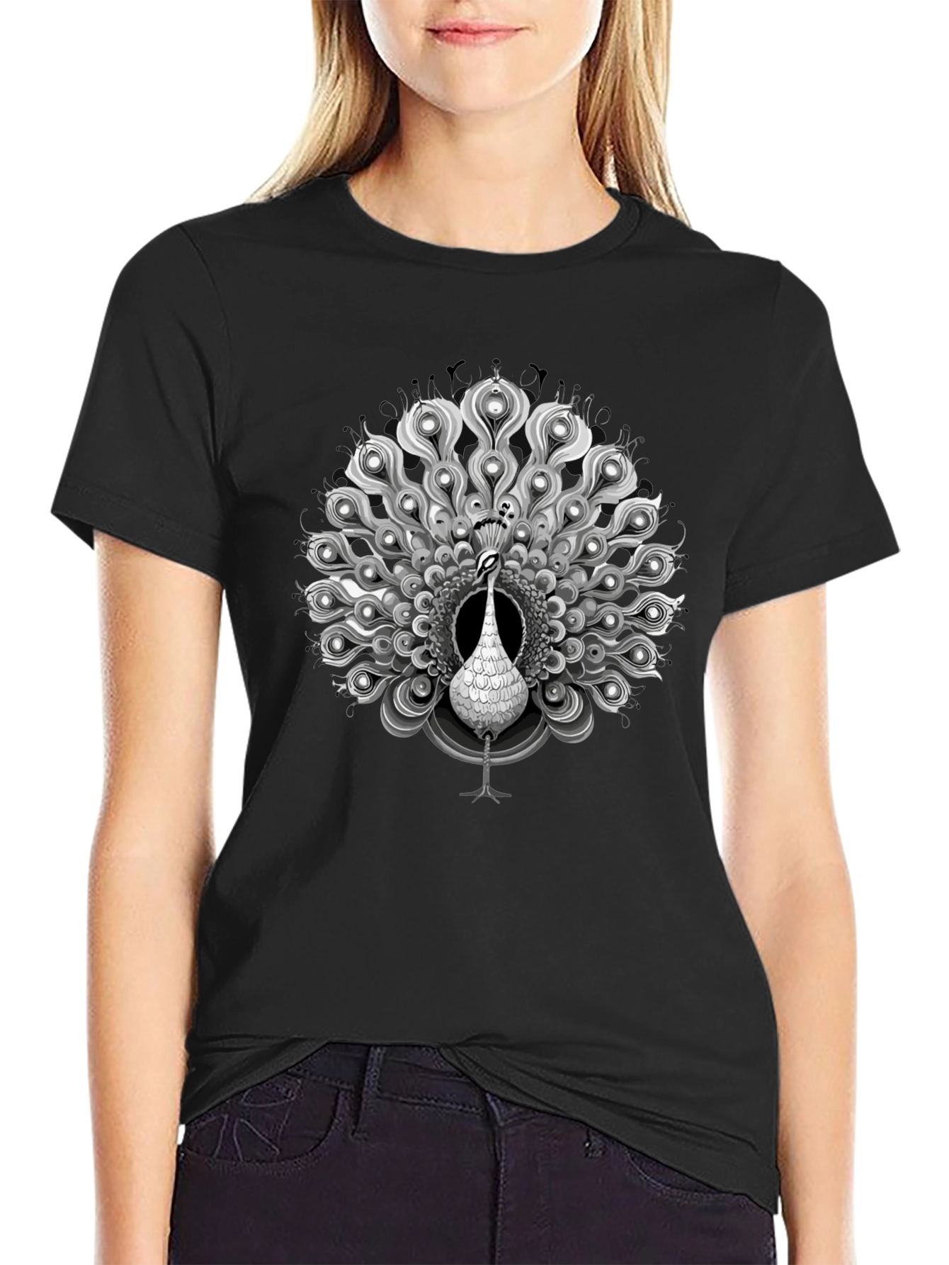 Black Peacock Graphic Tee - Elegant Mens Shirt