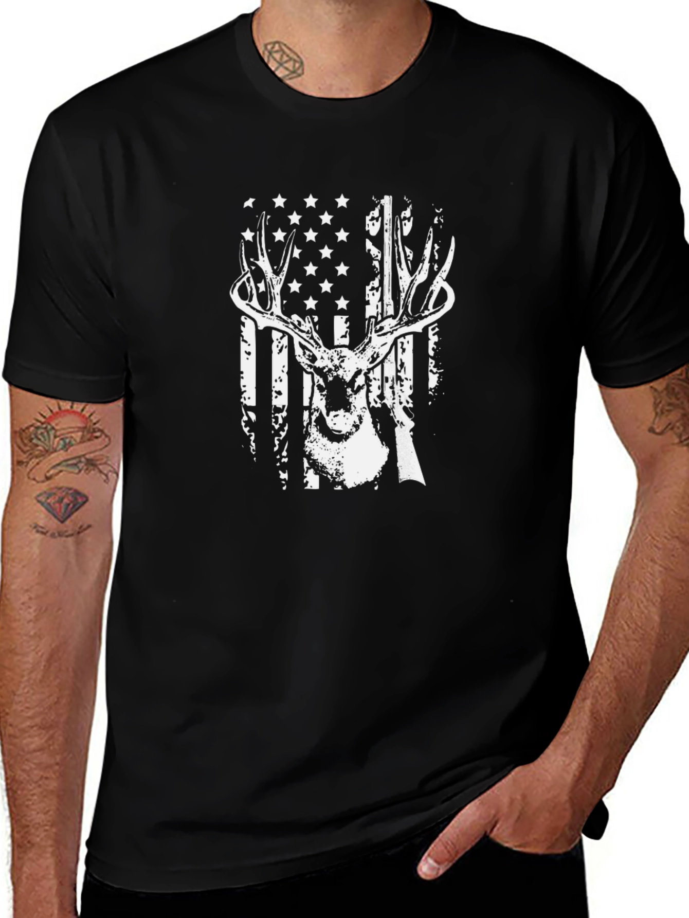 Deer Hunting American Flag Graphic Tee