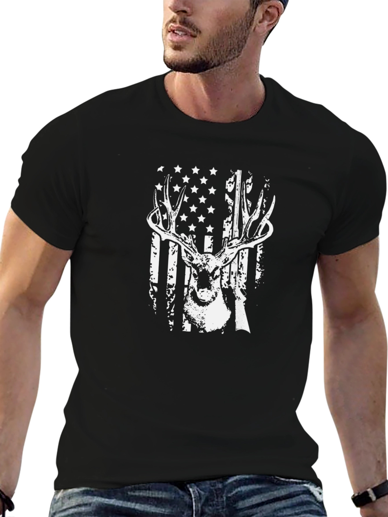 Deer Hunting American Flag Graphic Tee