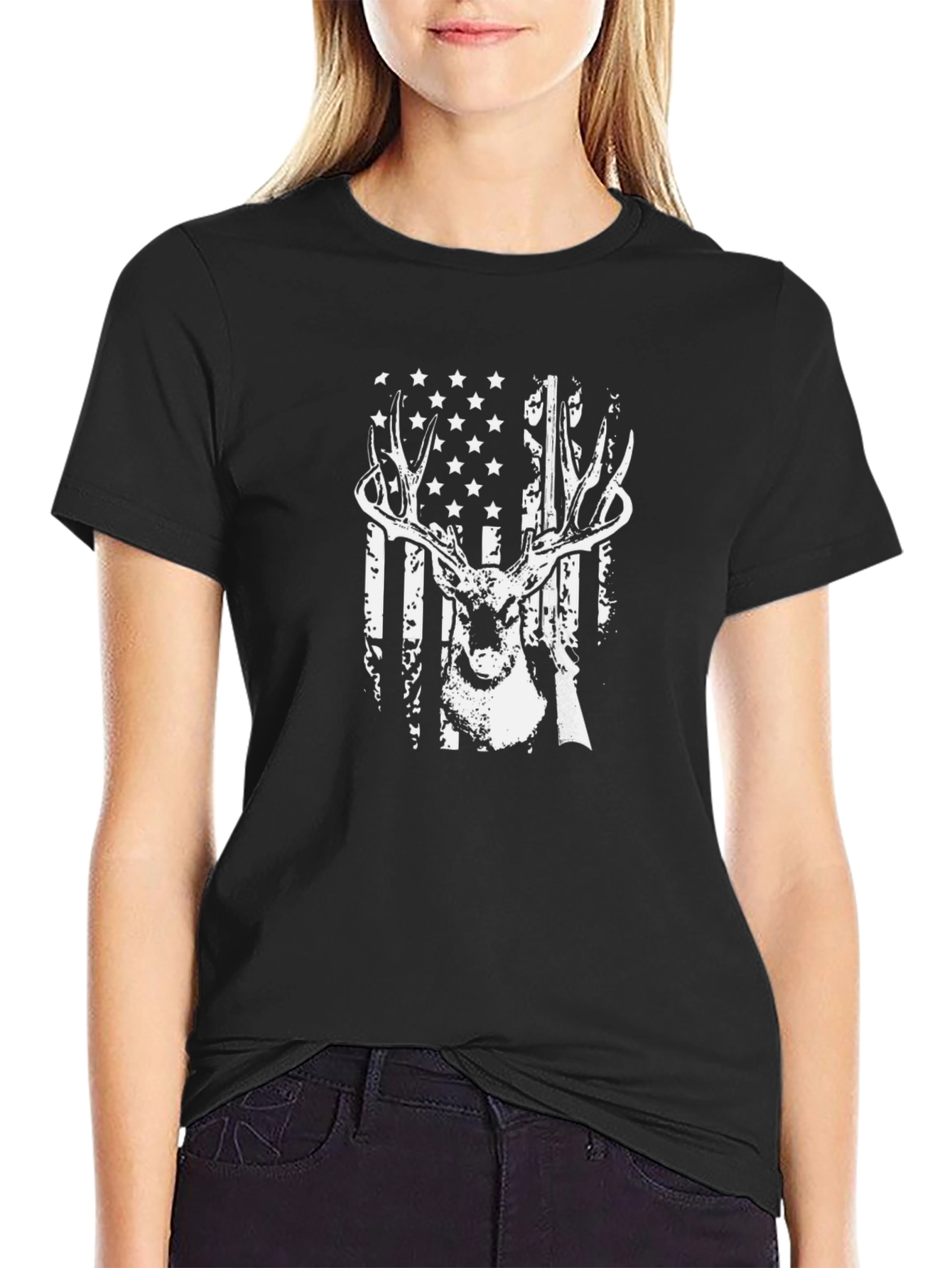 Deer Hunting American Flag Graphic Tee