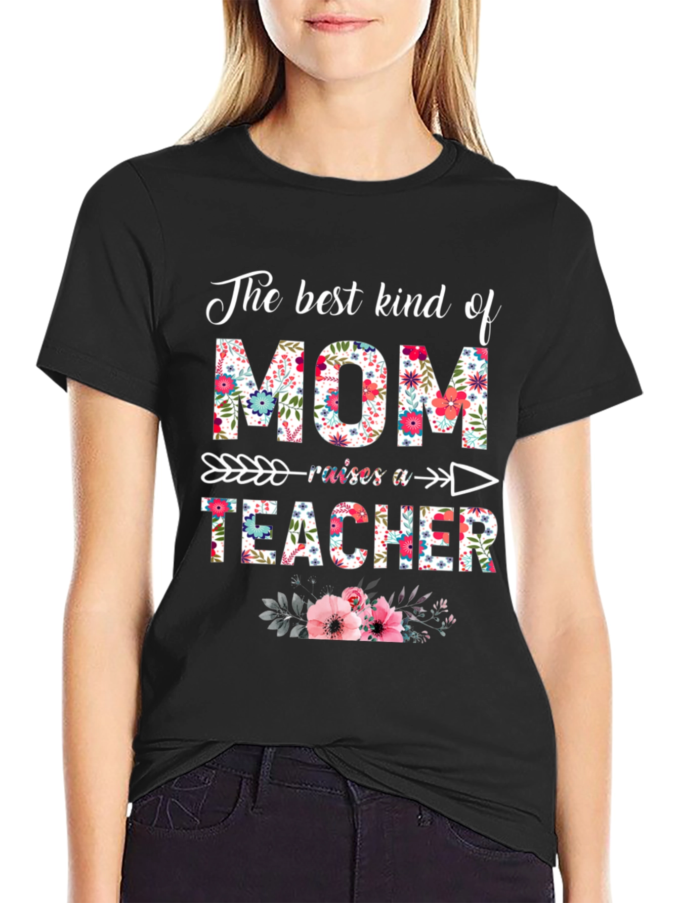Floral Mom Raises a Teacher T-Shirt