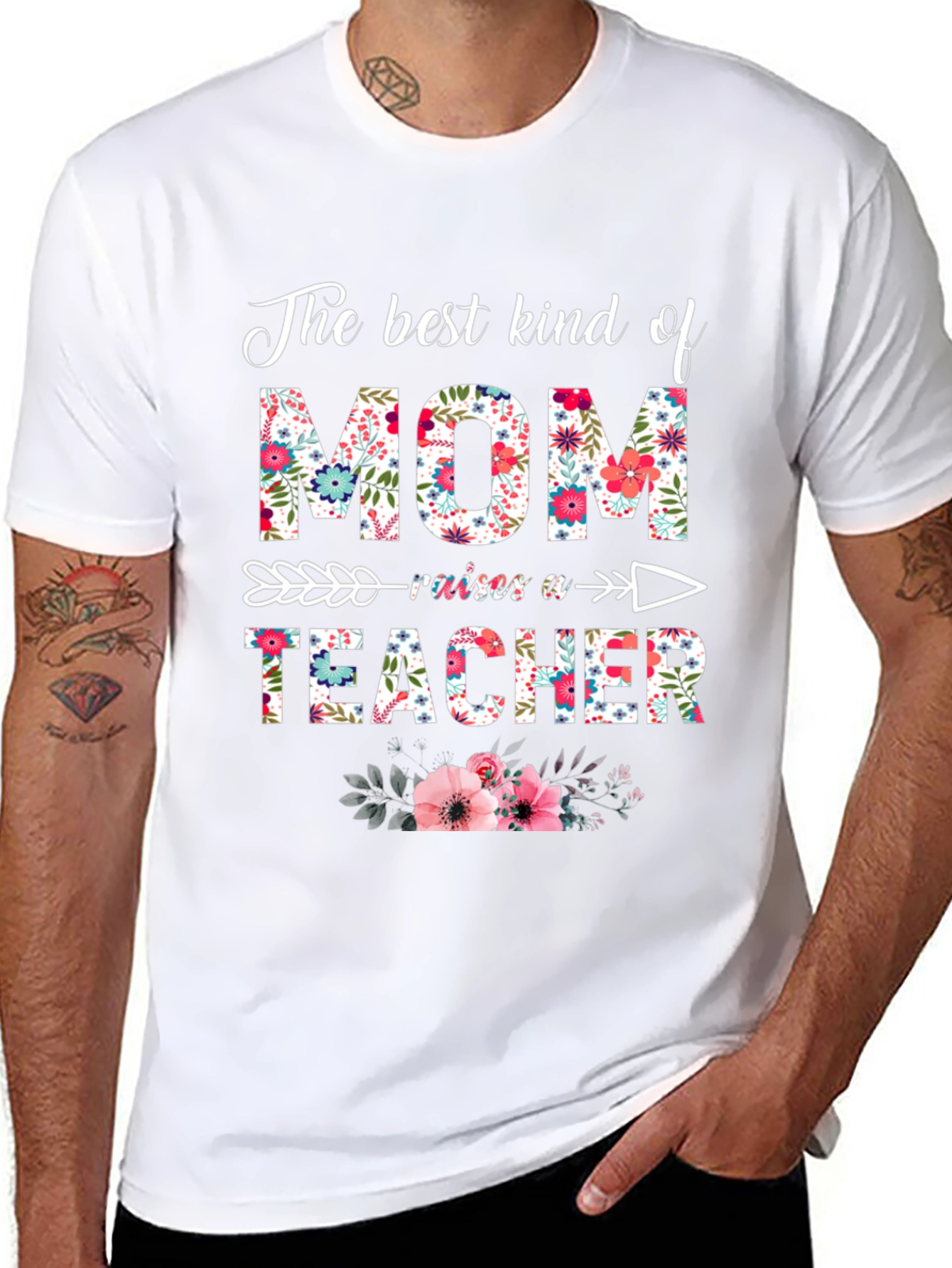 Floral Mom Raises a Teacher T-Shirt