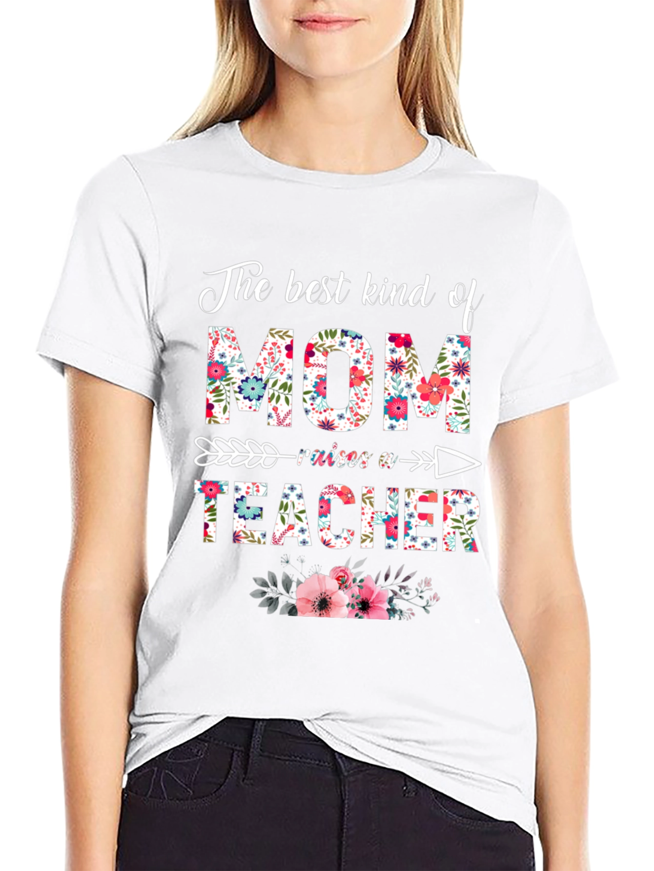 Floral Mom Raises a Teacher T-Shirt
