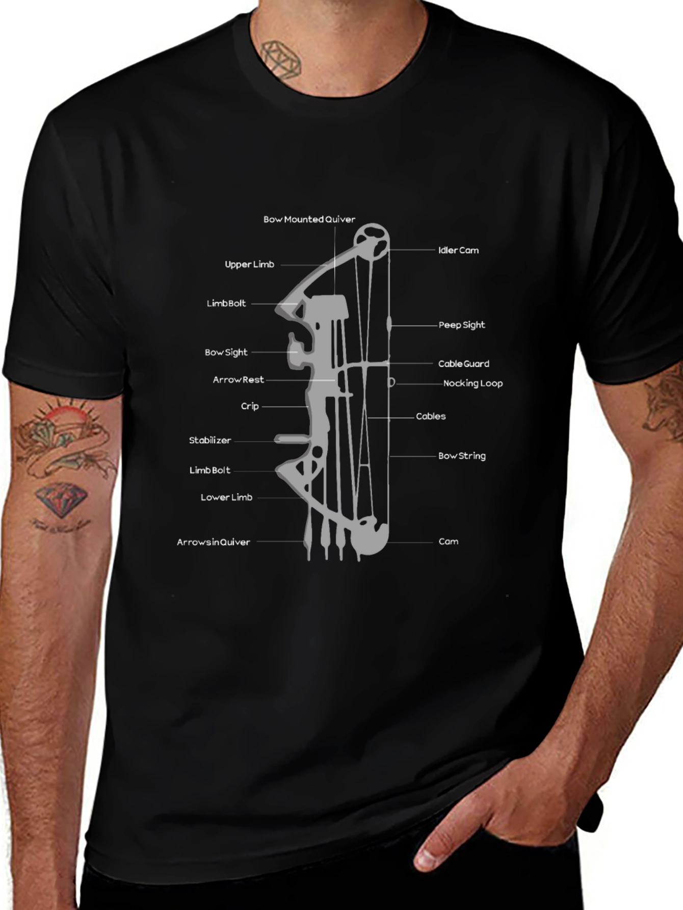 Archery Bow Diagram Black T-Shirt