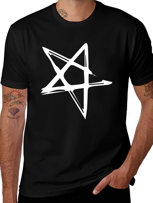 Distressed Pentagram Graphic Tee - Black Cotton Blend