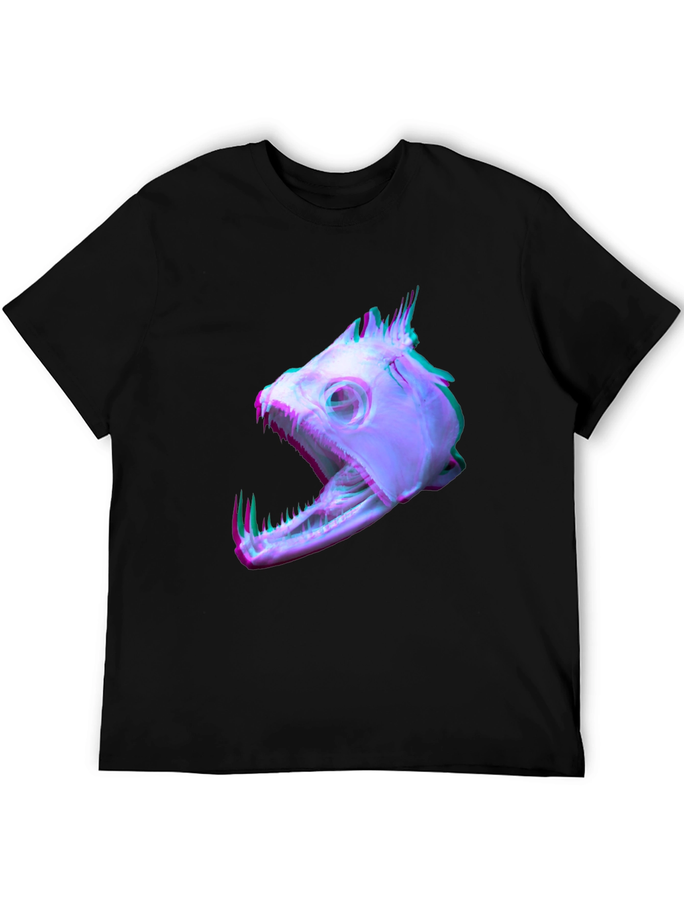 Unique Fish Skull Graphic Print Black T-Shirt
