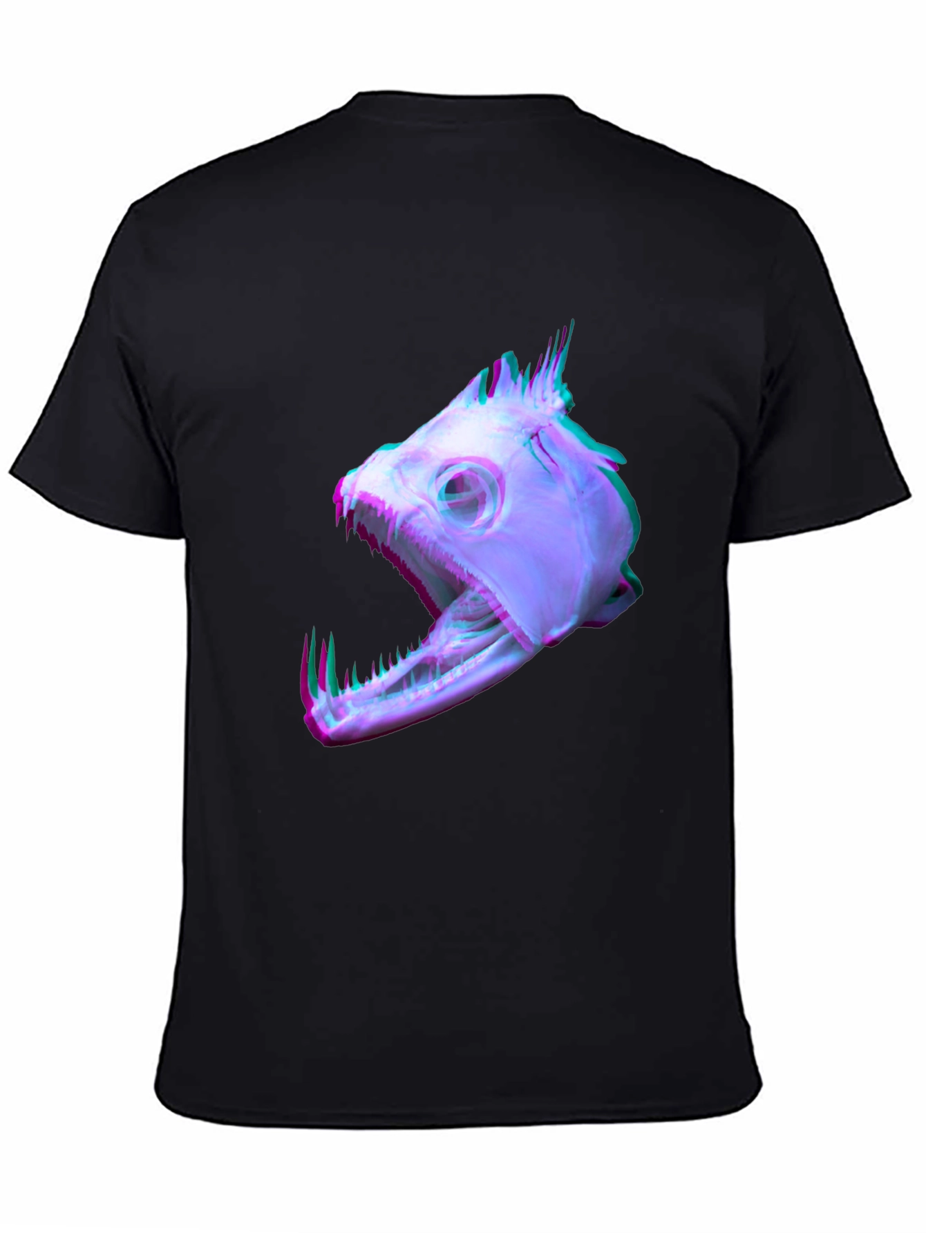 Unique Fish Skull Graphic Print Black T-Shirt