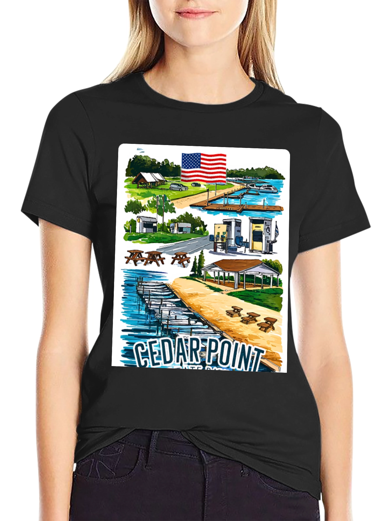 Cedar Point Retro Graphic Tee - Black Cotton Blend