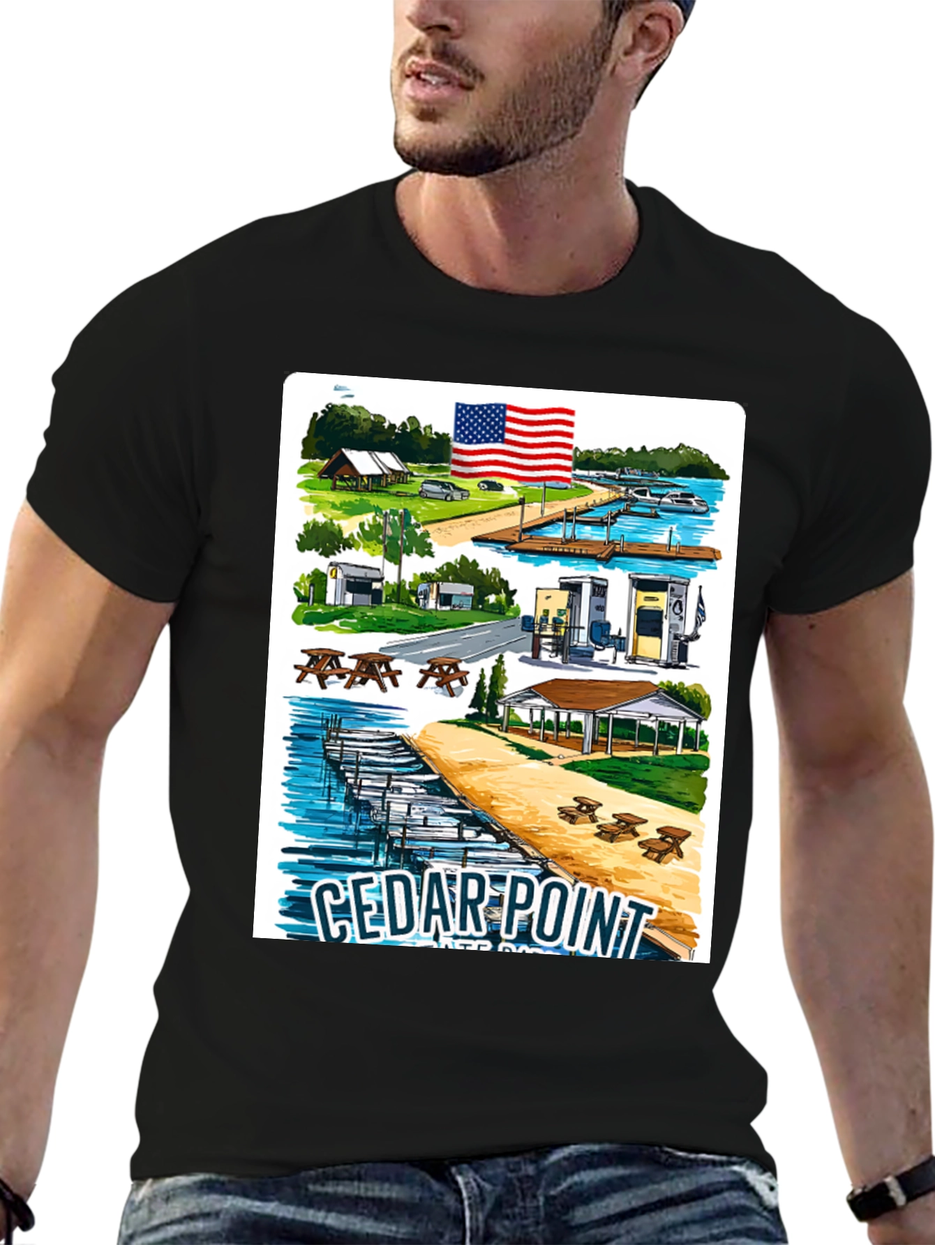 Cedar Point Retro Graphic Tee - Black Cotton Blend