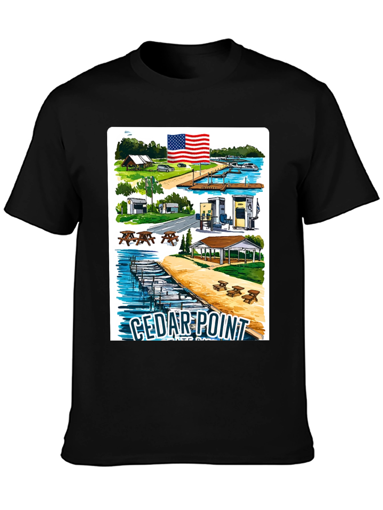 Cedar Point Retro Graphic Tee - Black Cotton Blend