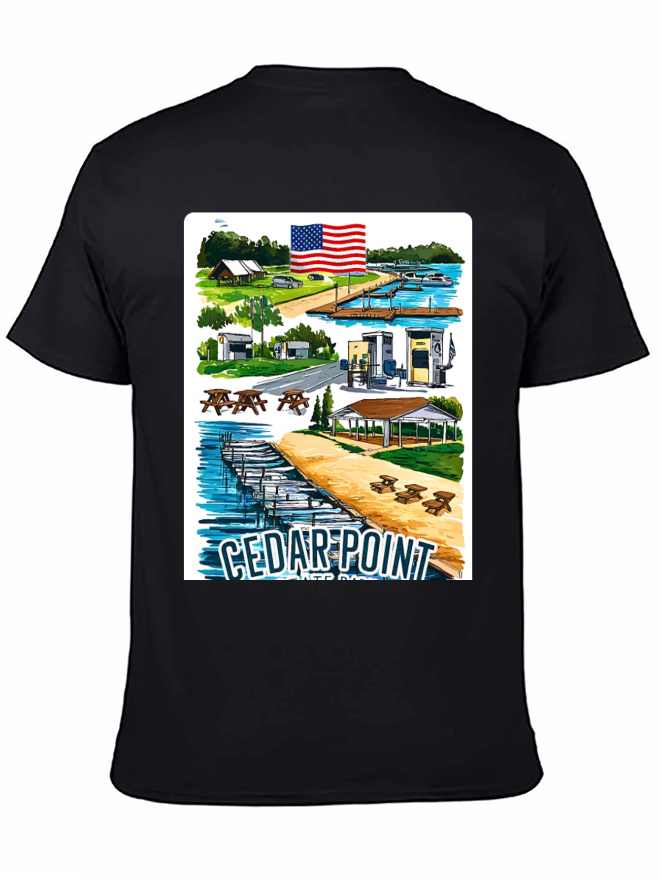 Cedar Point Retro Graphic Tee - Black Cotton Blend