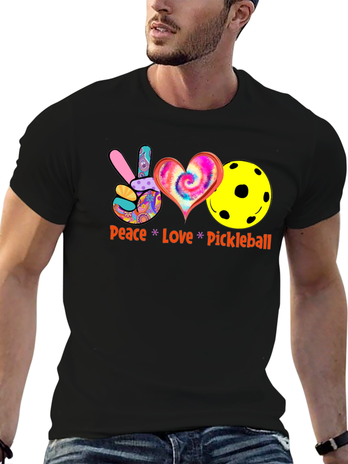 Peace Love Pickleball Black T-Shirt