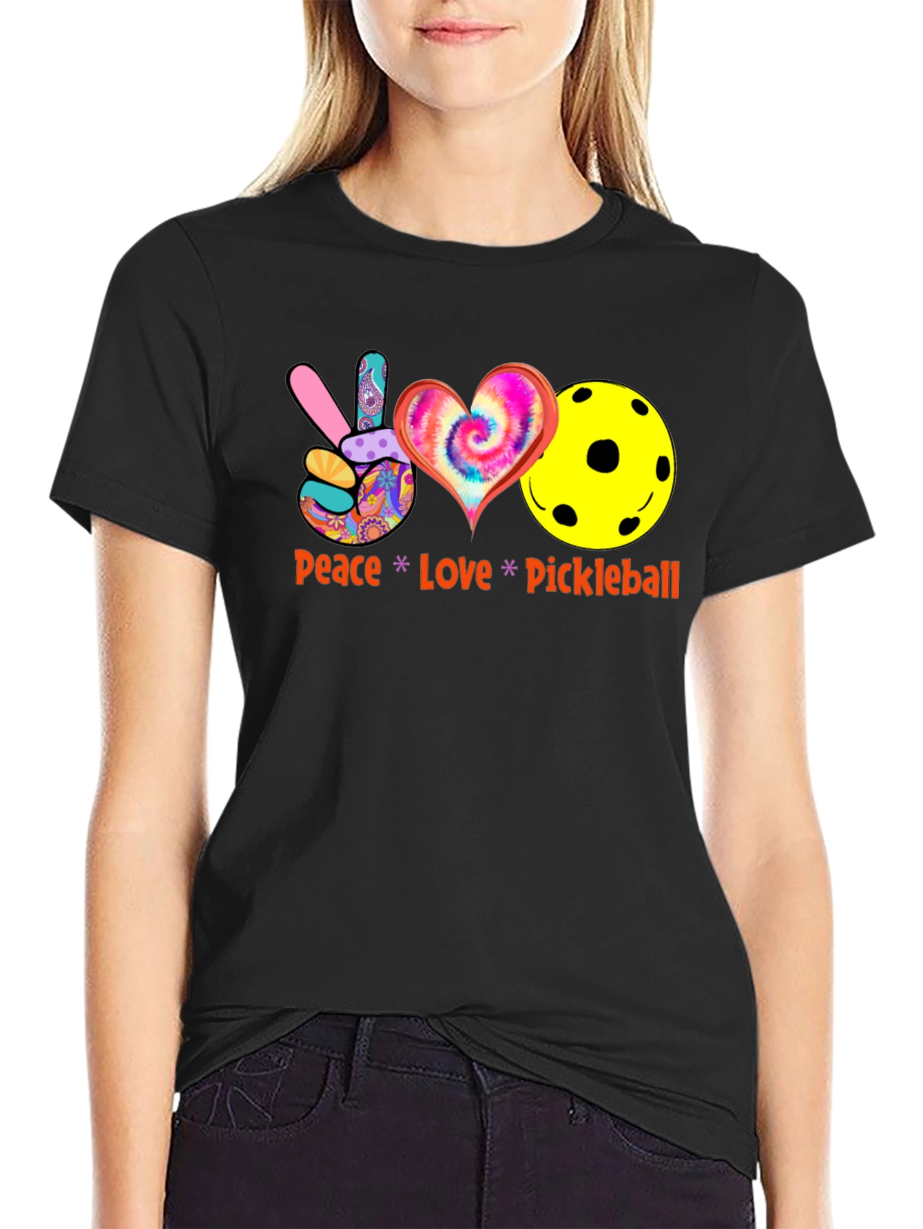 Peace Love Pickleball Black T-Shirt