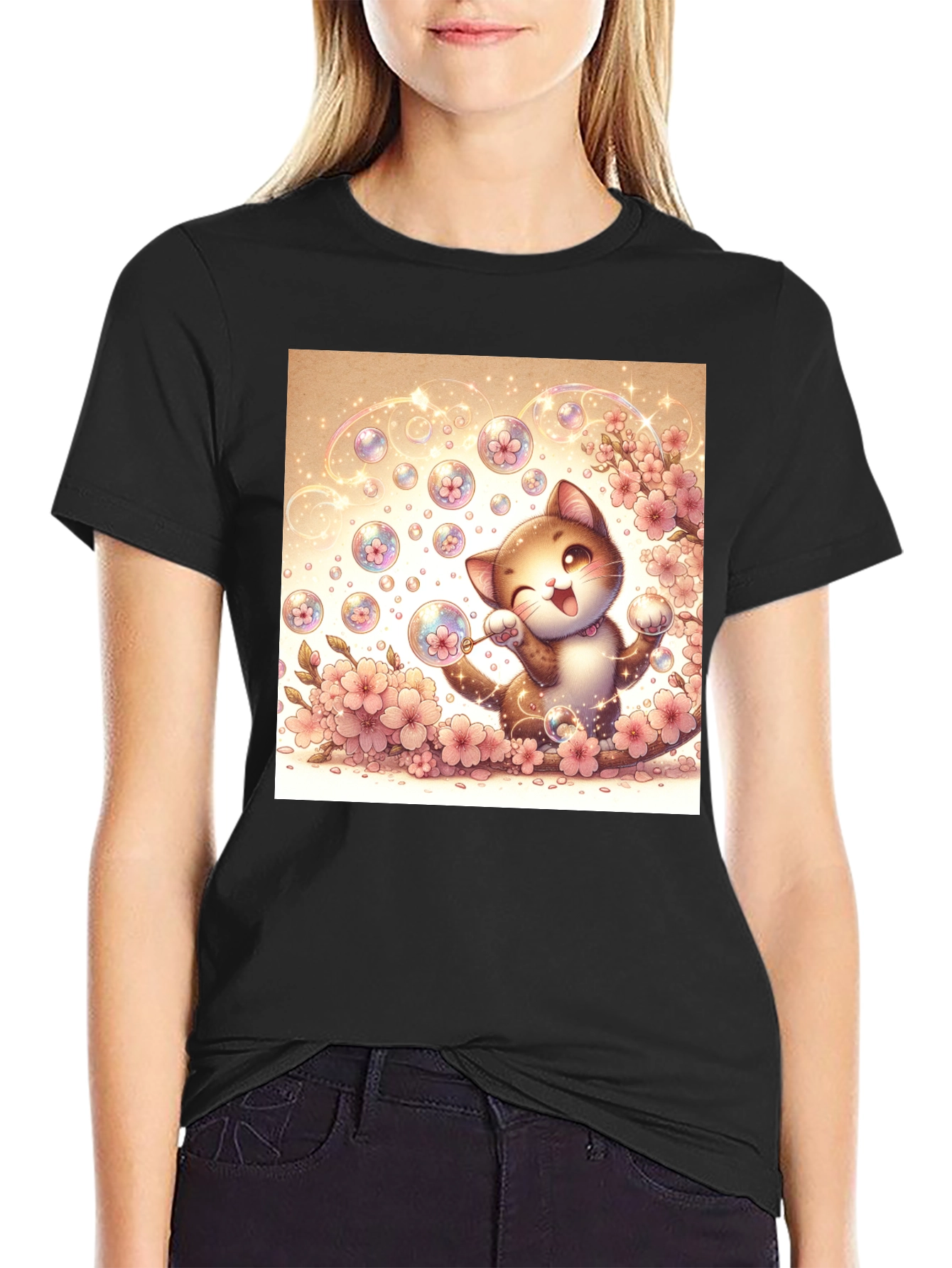 Kawaii Cat Bubble T-Shirt
