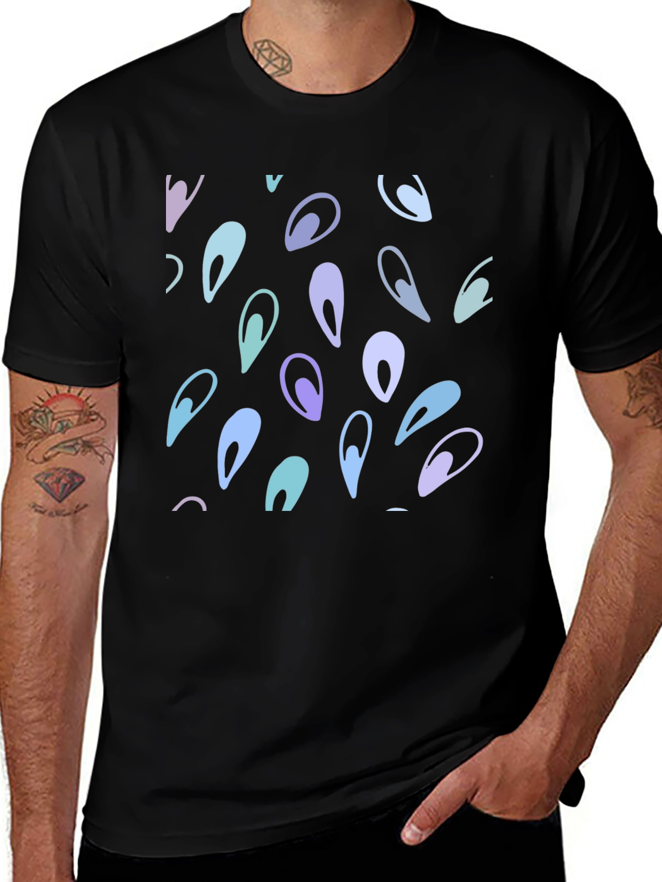 Abstract Teardrop Pattern Black T-Shirt