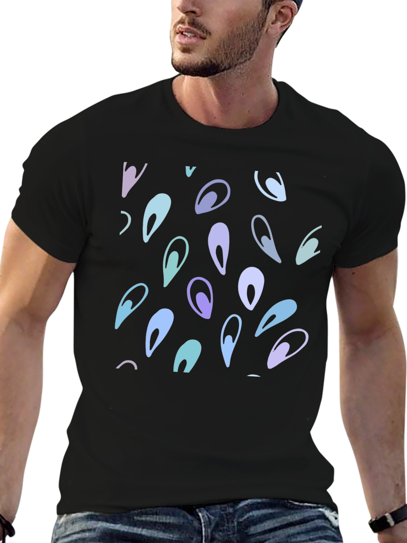 Abstract Teardrop Pattern Black T-Shirt