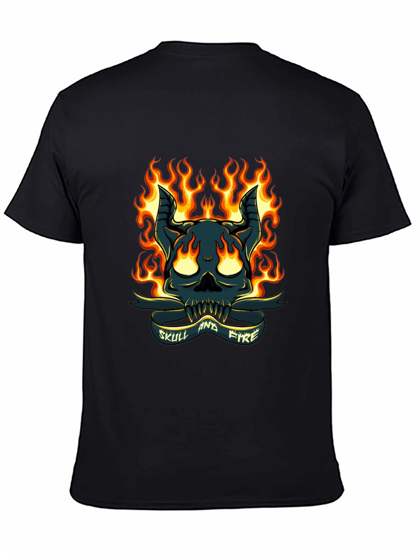 Skull and Fire Graphic T-Shirt - Mens Black Tee