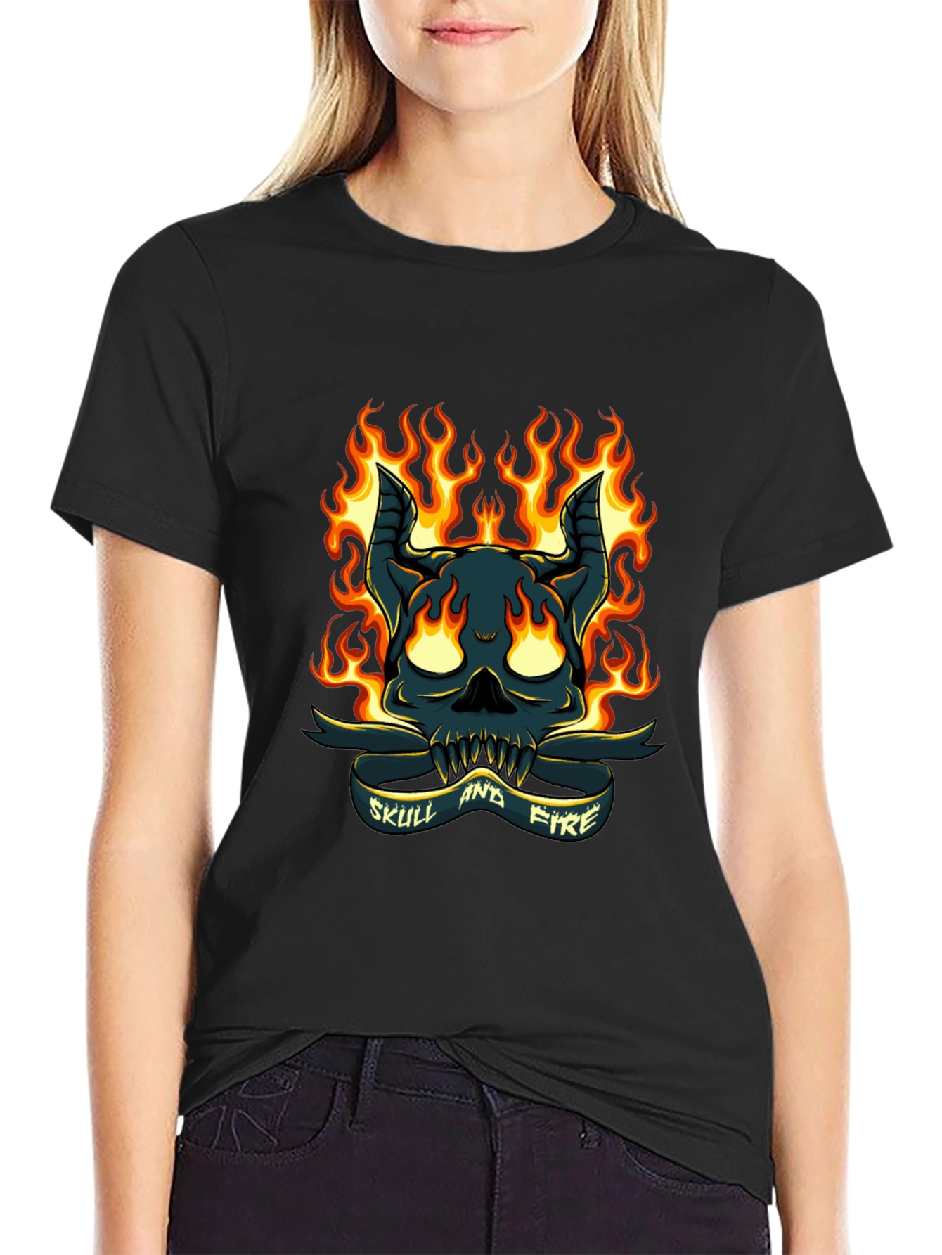 Skull and Fire Graphic T-Shirt - Mens Black Tee
