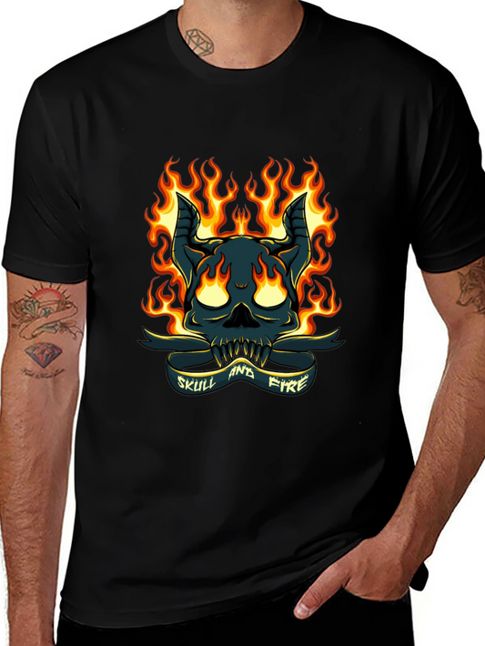 Skull and Fire Graphic T-Shirt - Mens Black Tee