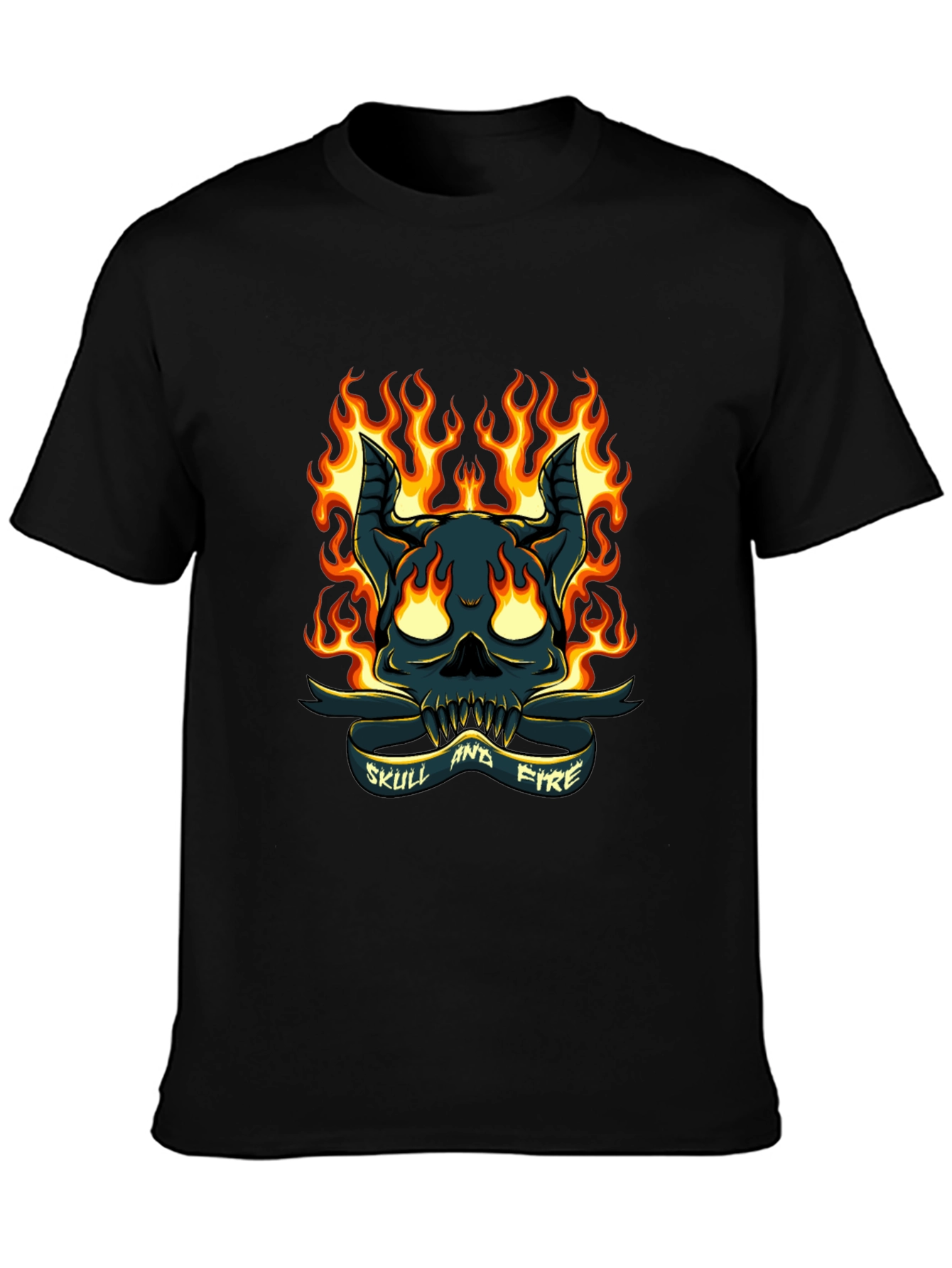 Skull and Fire Graphic T-Shirt - Mens Black Tee