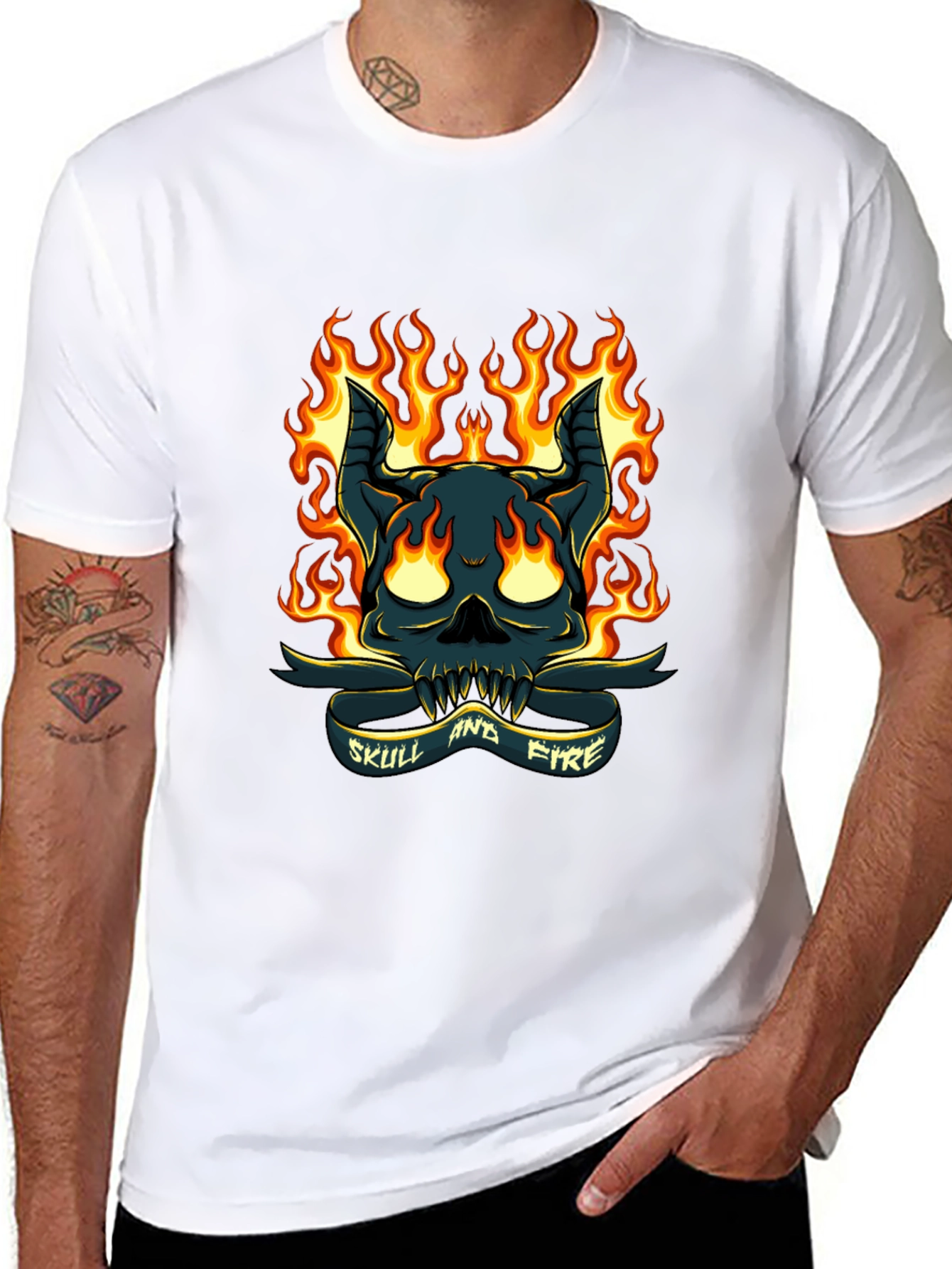 Skull and Fire Graphic T-Shirt - Mens Black Tee