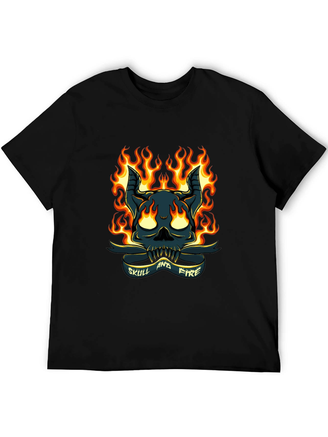 Skull and Fire Graphic T-Shirt - Mens Black Tee