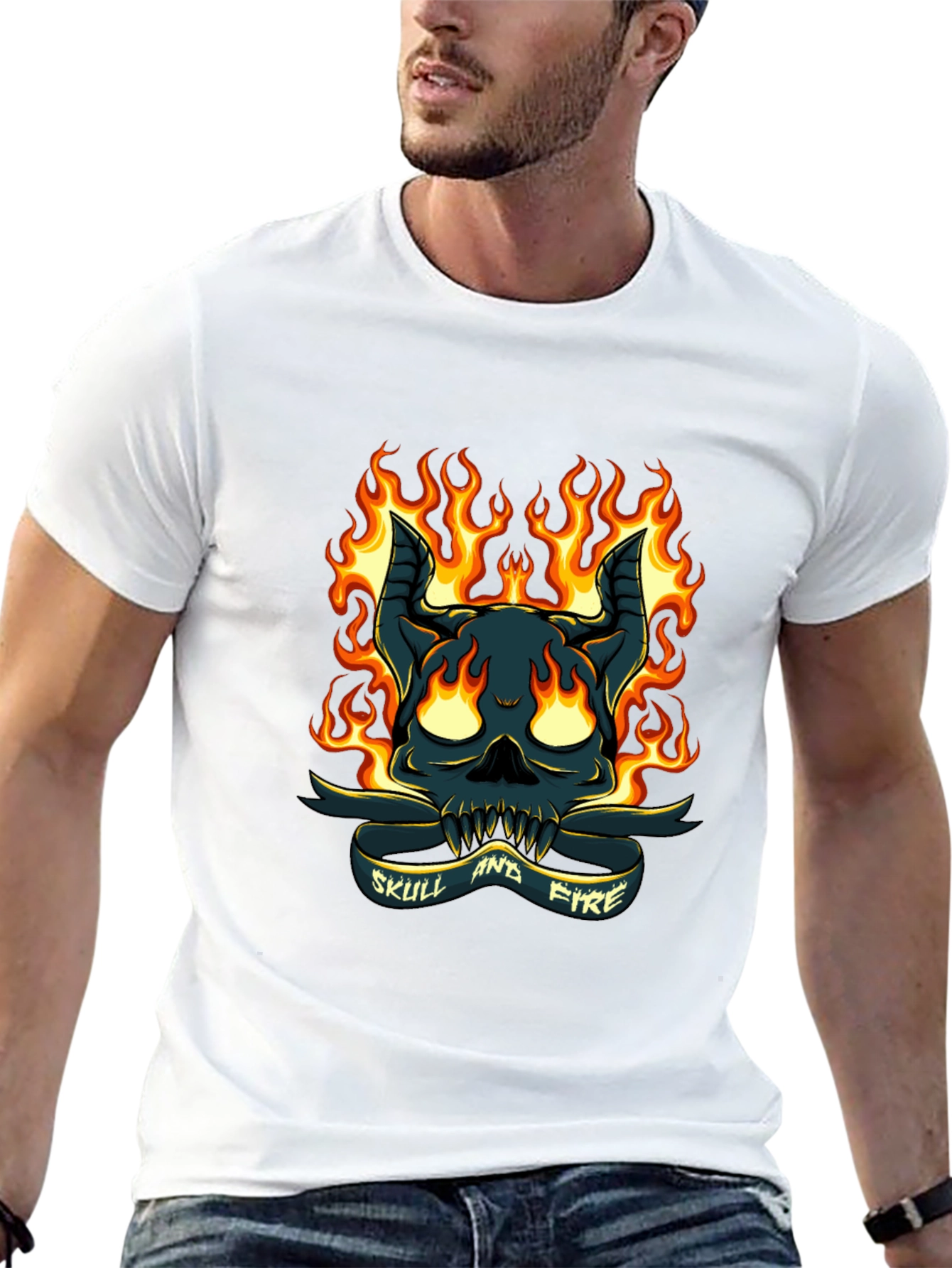 Skull and Fire Graphic T-Shirt - Mens Black Tee